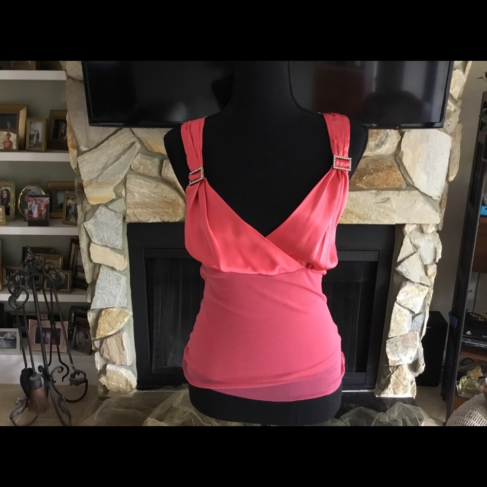 Satin/nylon cami & sweater w/rhinestones
